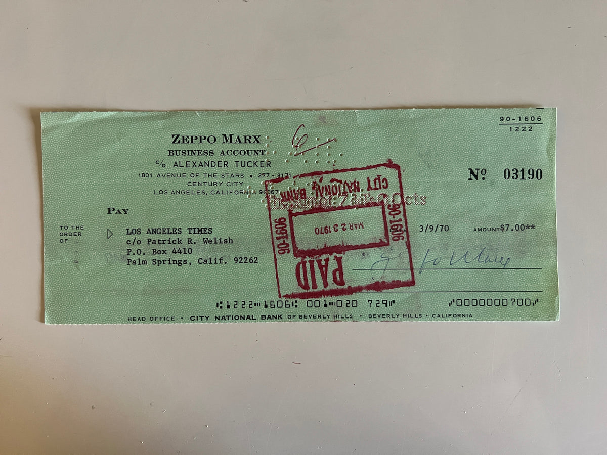 Zeppo Marx signed check