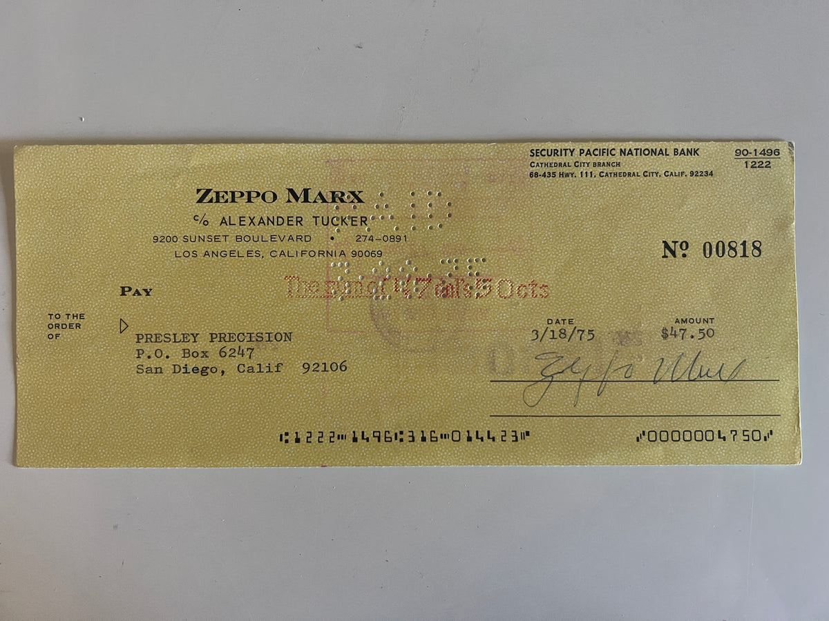 Zeppo Marx signed check