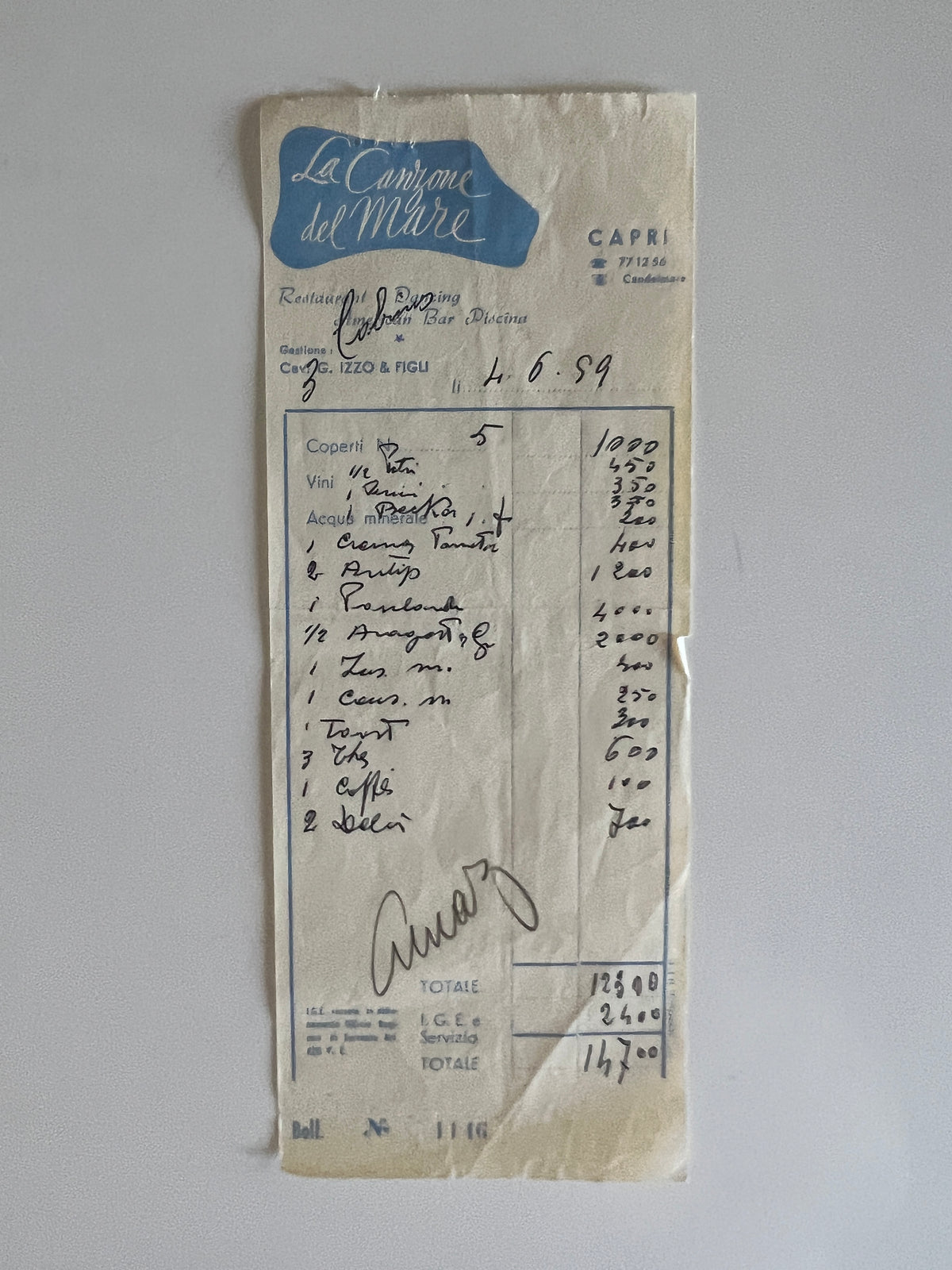 Desi Arnaz signed receipt