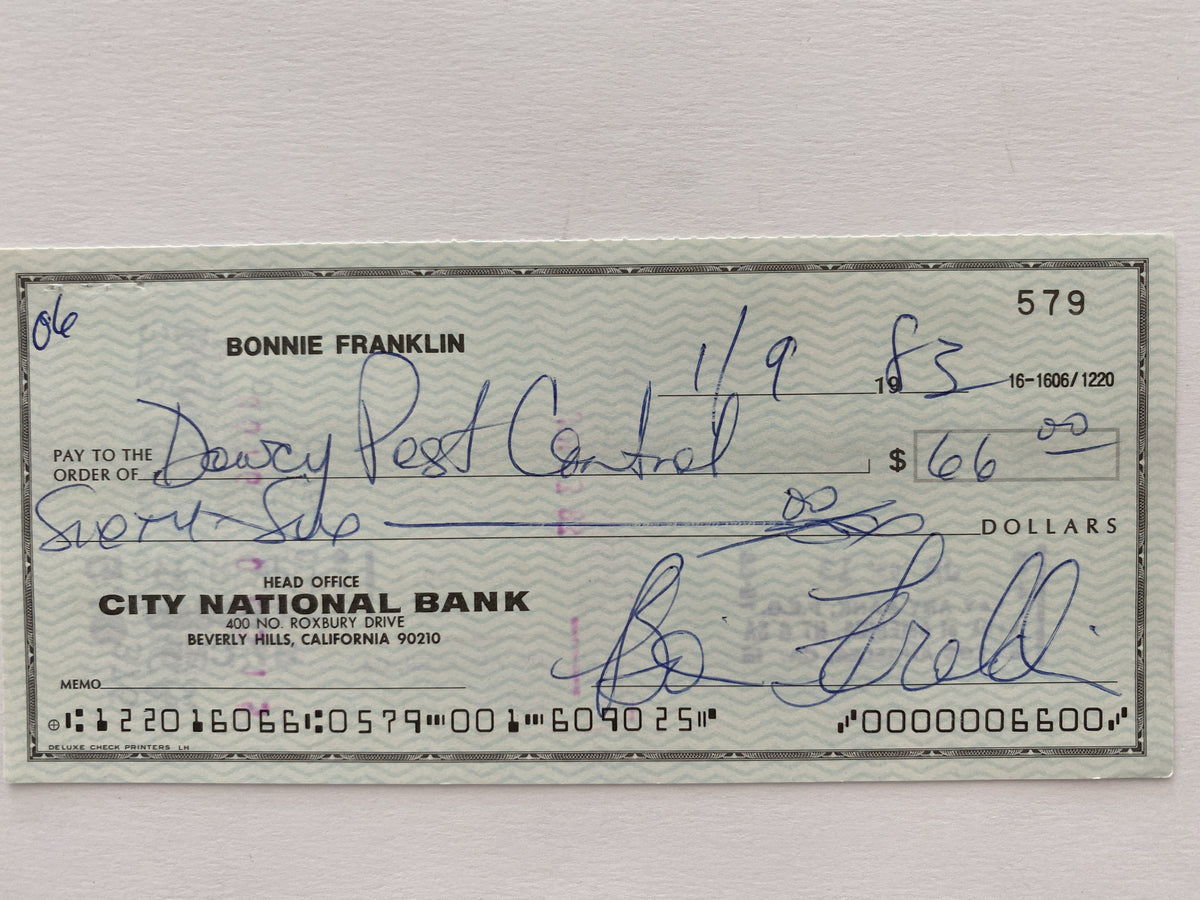 Bonnie Franklin signed check