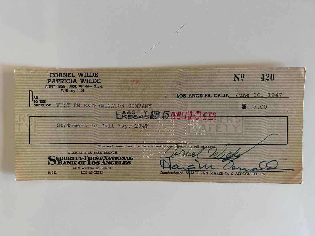 Cornel Wilde signed check