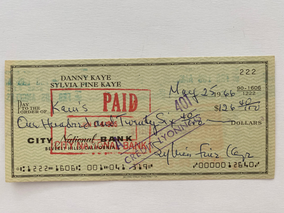 Sylvia Fine Kaye signed check