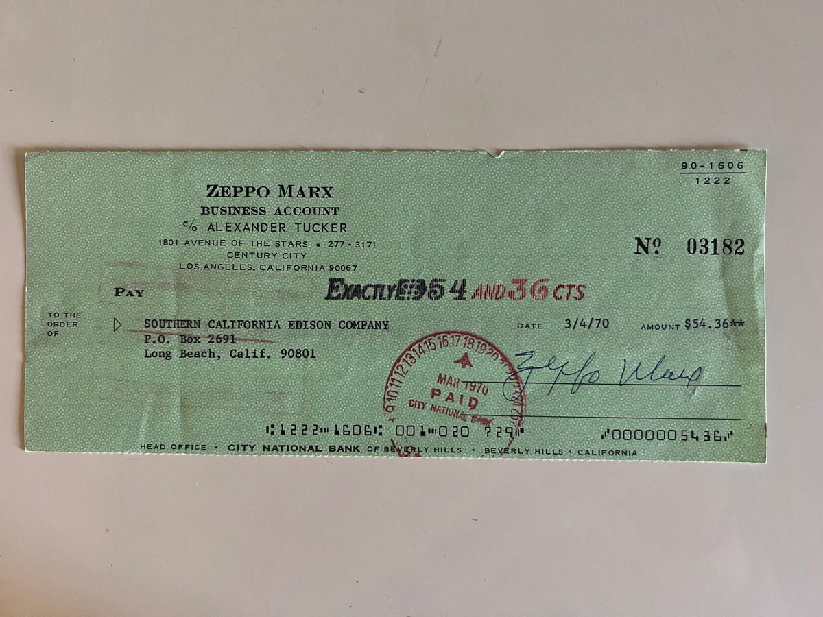 Zeppo Marx signed check