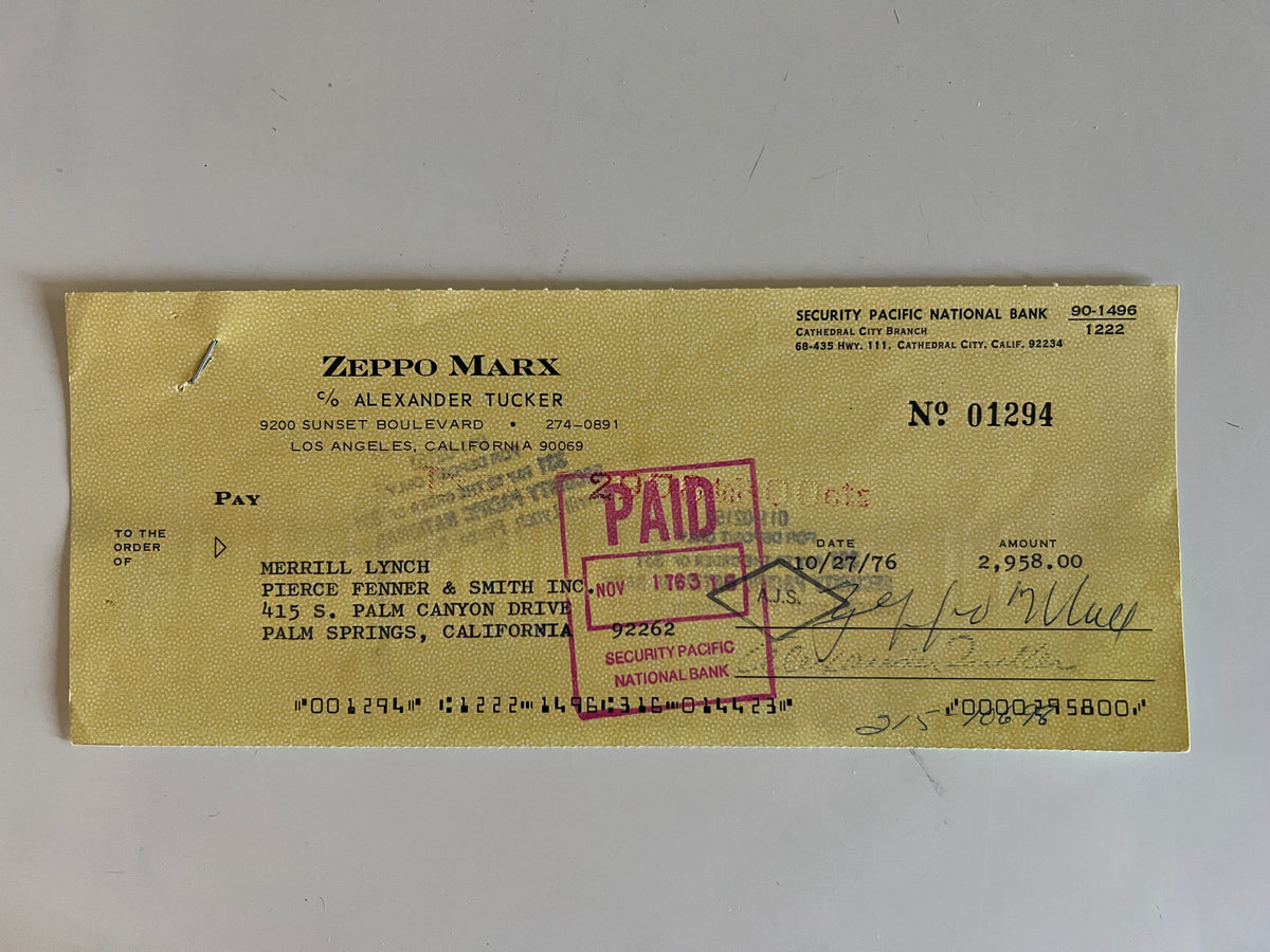 Zeppo Marx signed check