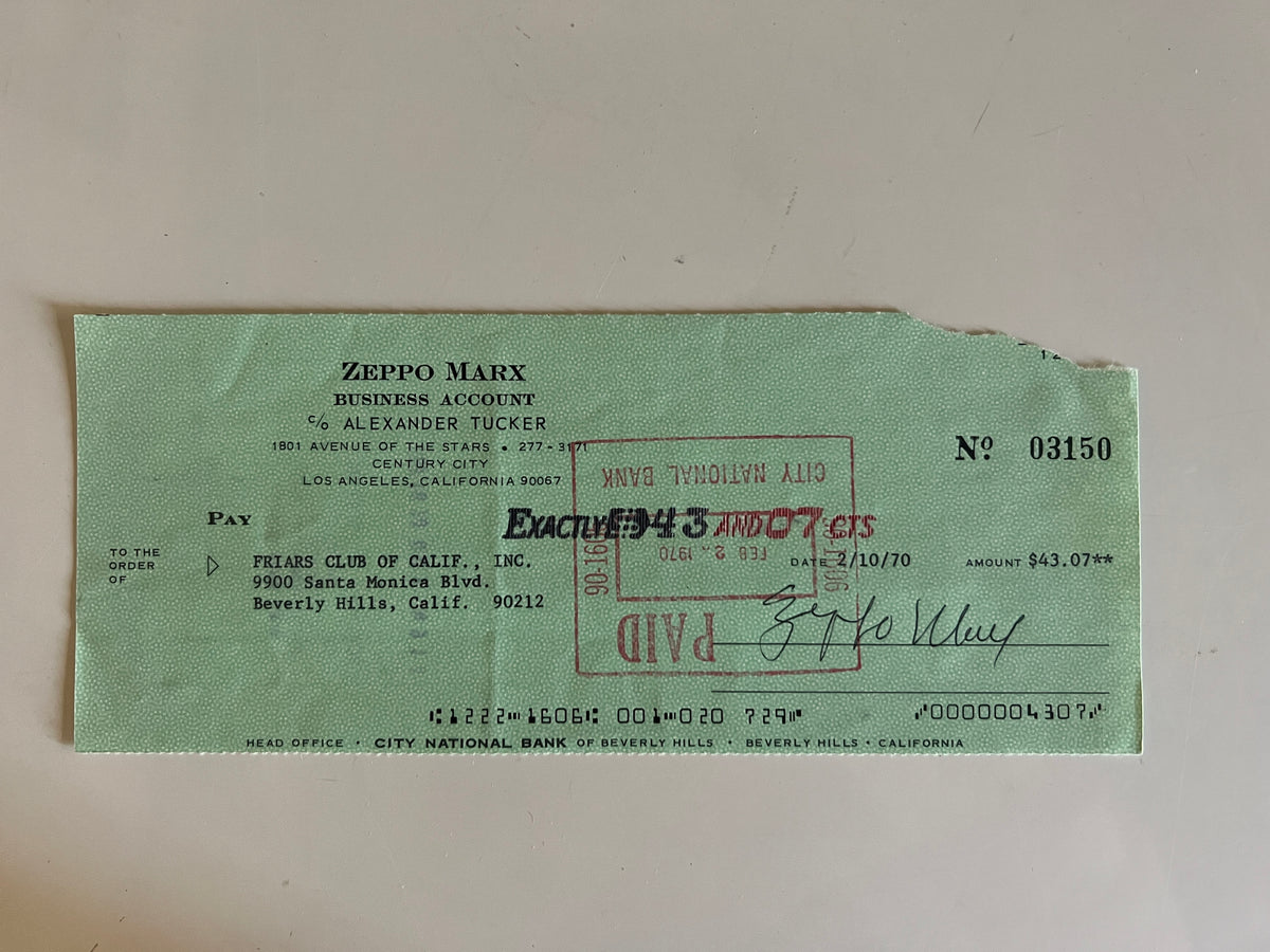 Zeppo Marx signed check