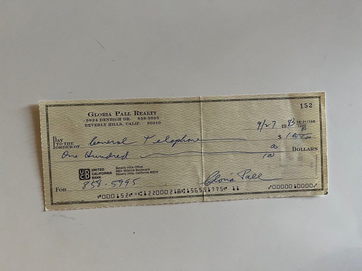Gloria Pall signed check