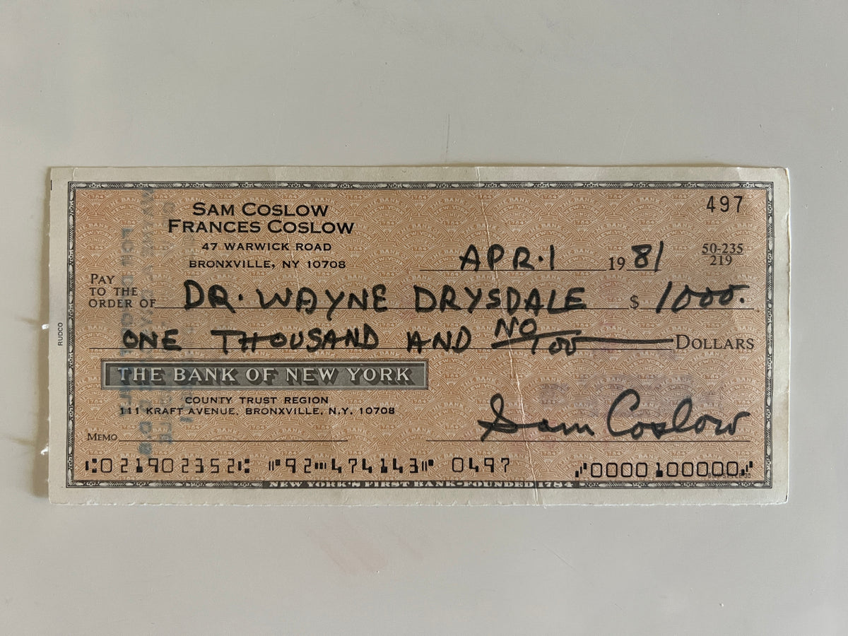 Sam Coslow signed check