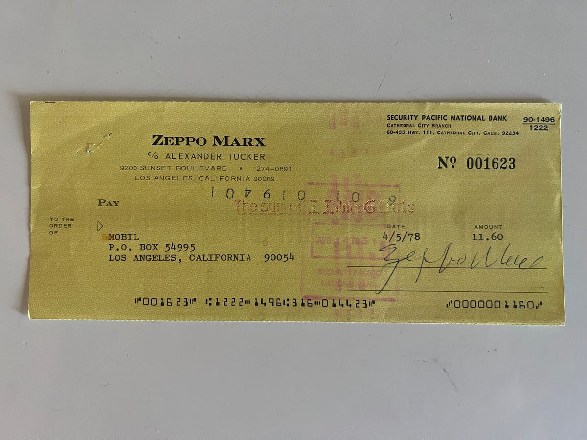 Zeppo Marx signed check