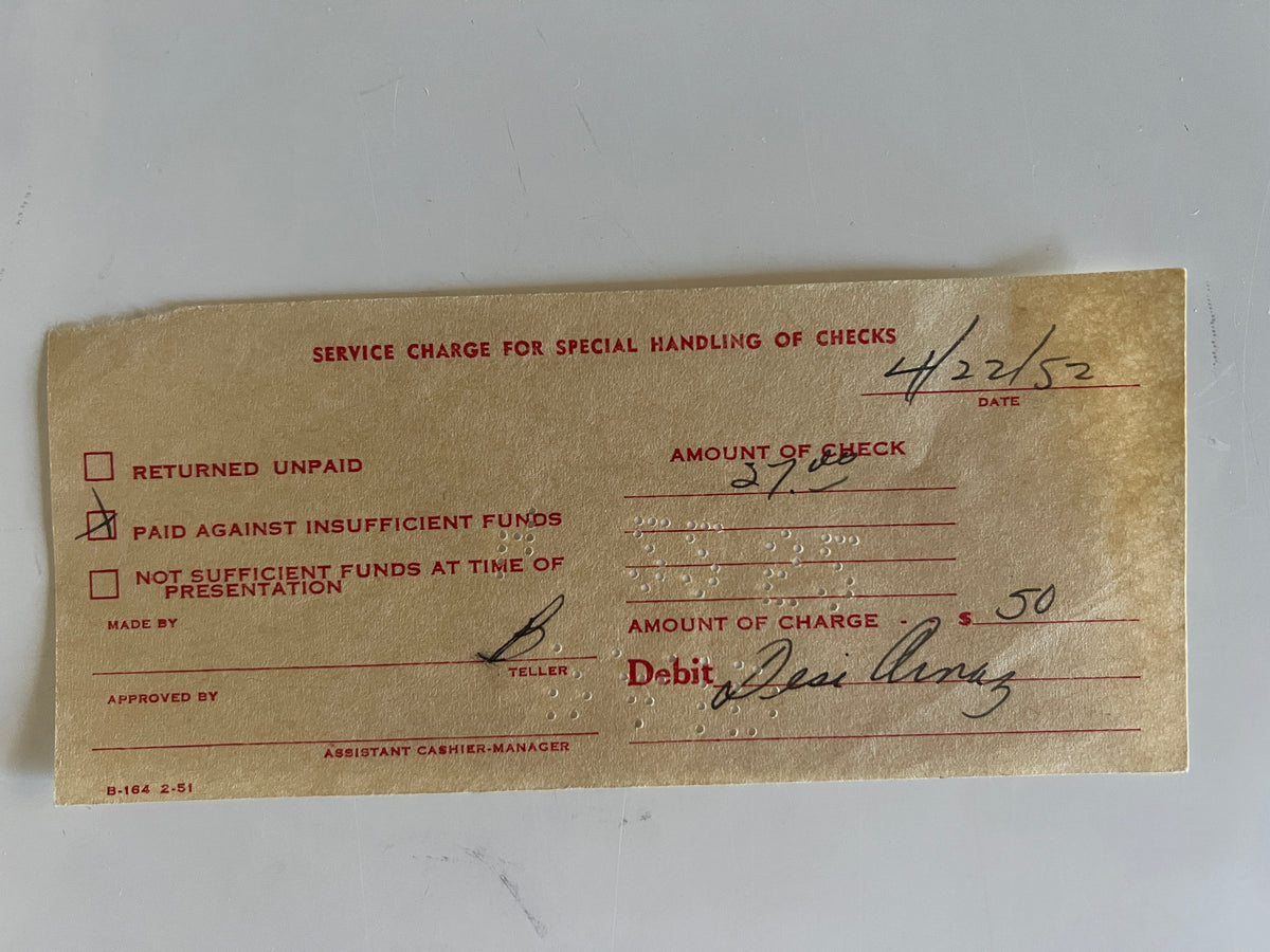 Desi Arnaz signed bank receipt