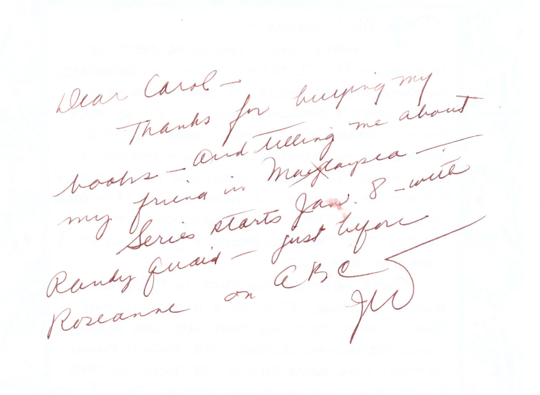 Comedian Jonathan Winters signed personal letter