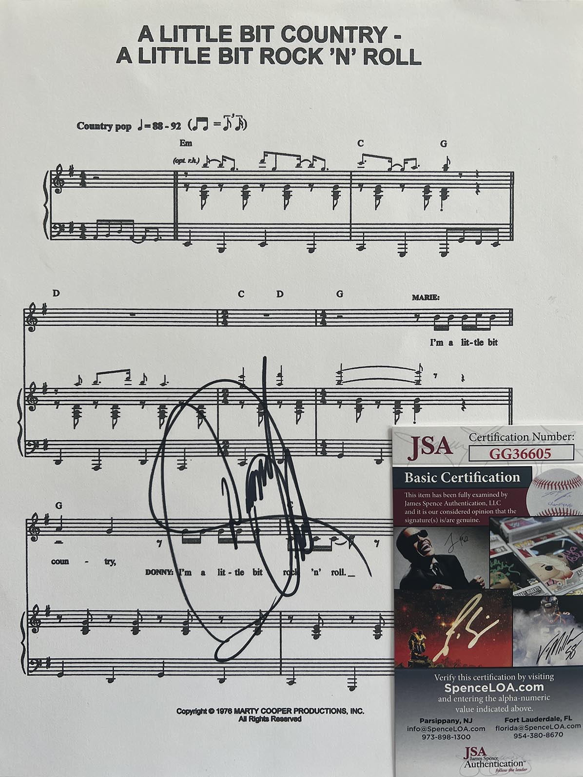 Donnie Osmond A Little Bit Country signed sheet music. JSA