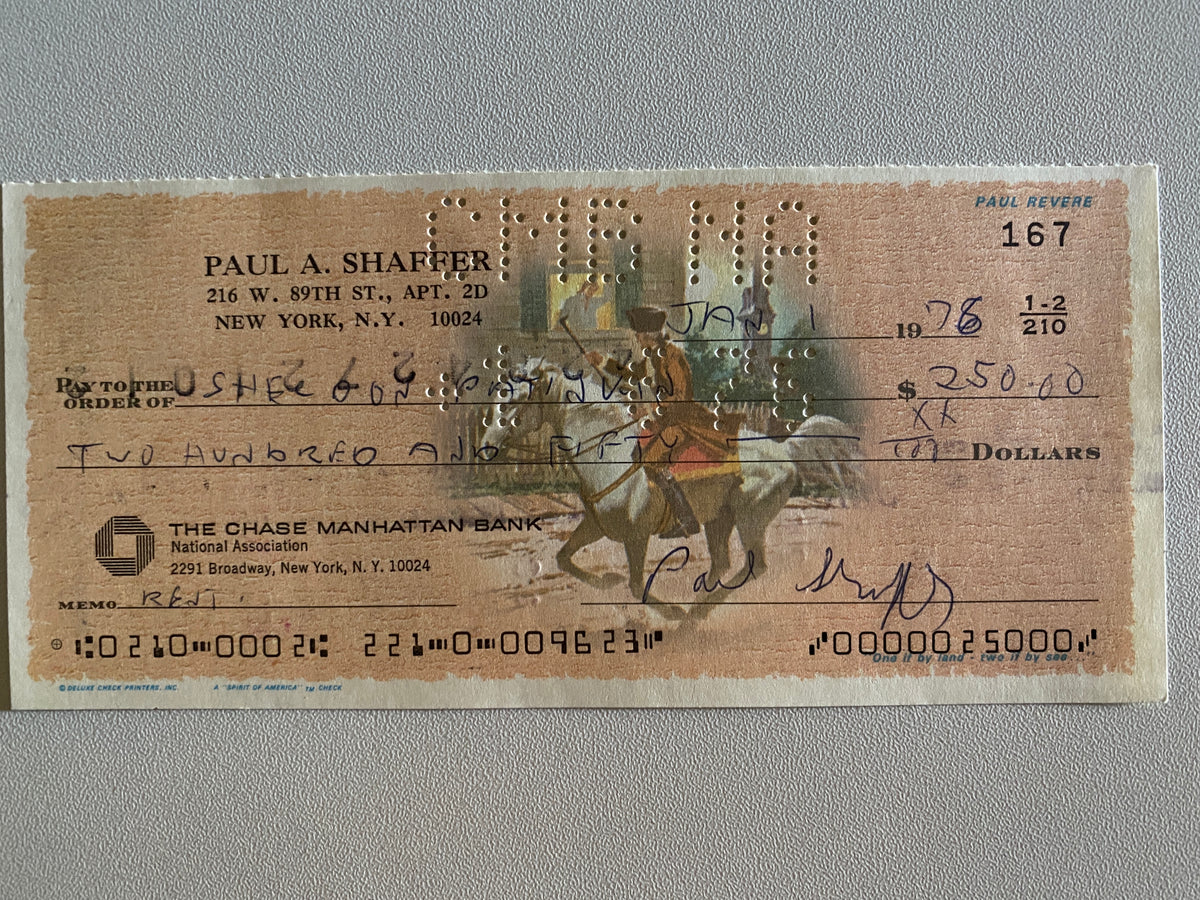 Paul Shaffer signed check