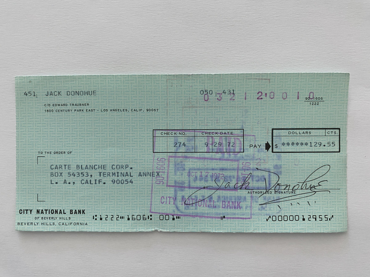 Jack Donohue signed check