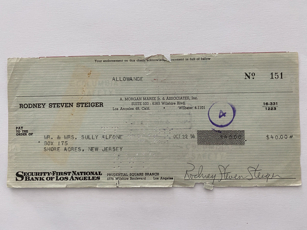 Rod Steiger signed check