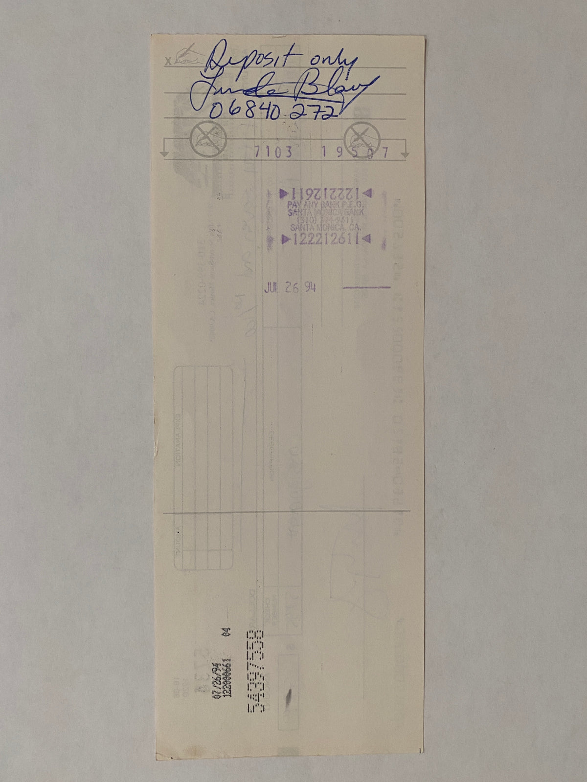 Linda Blair Star Wares consignment signed check