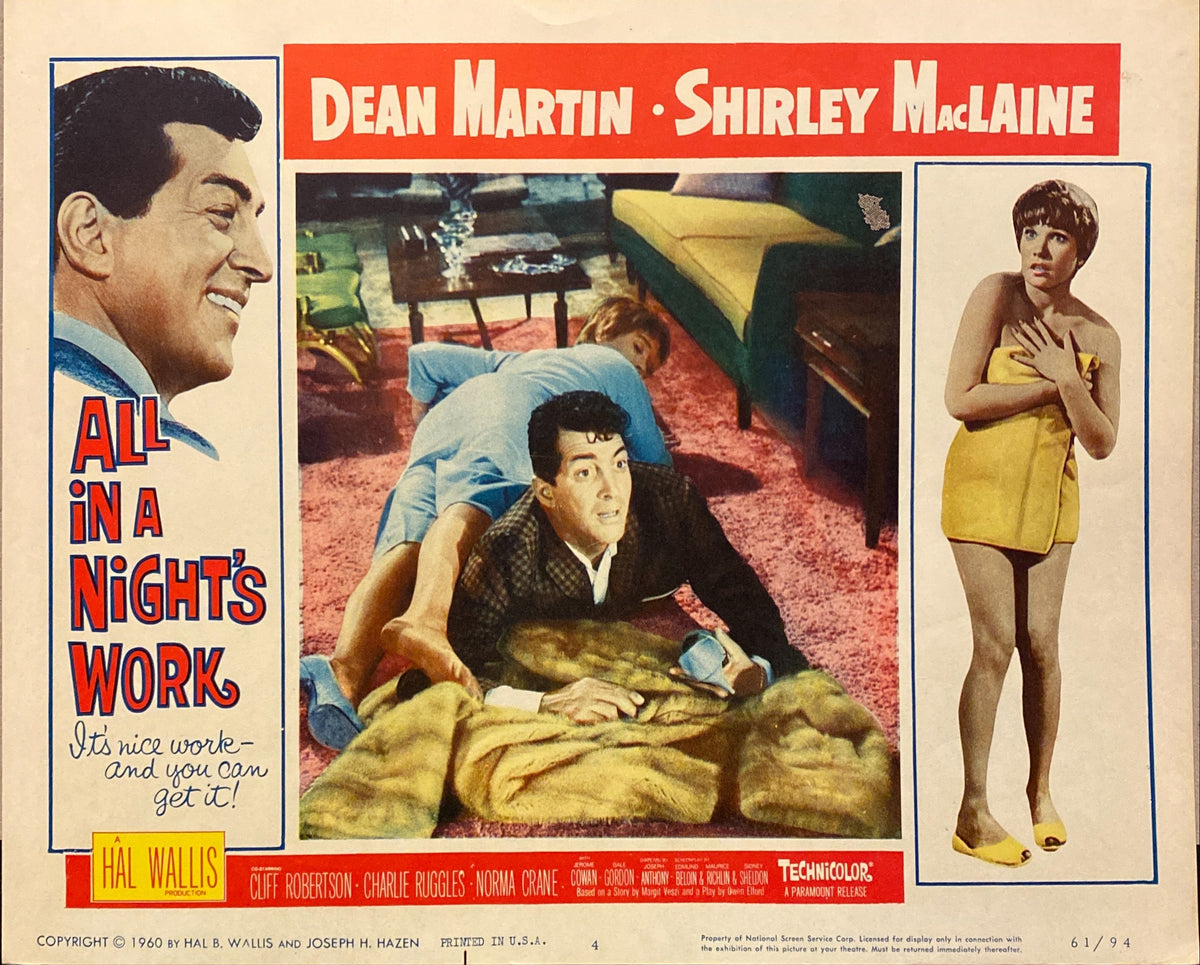 Dean Martin and Shirley MacLaine "All in a Night's Work" Lobby Card