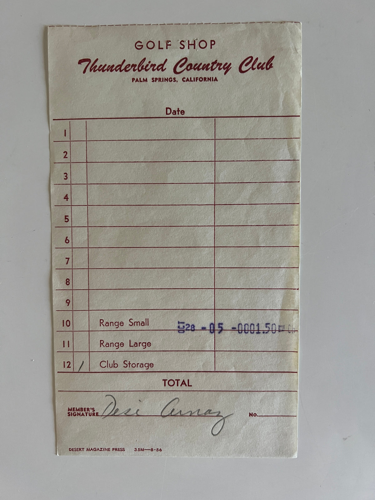 Desi Arnaz signed receipt