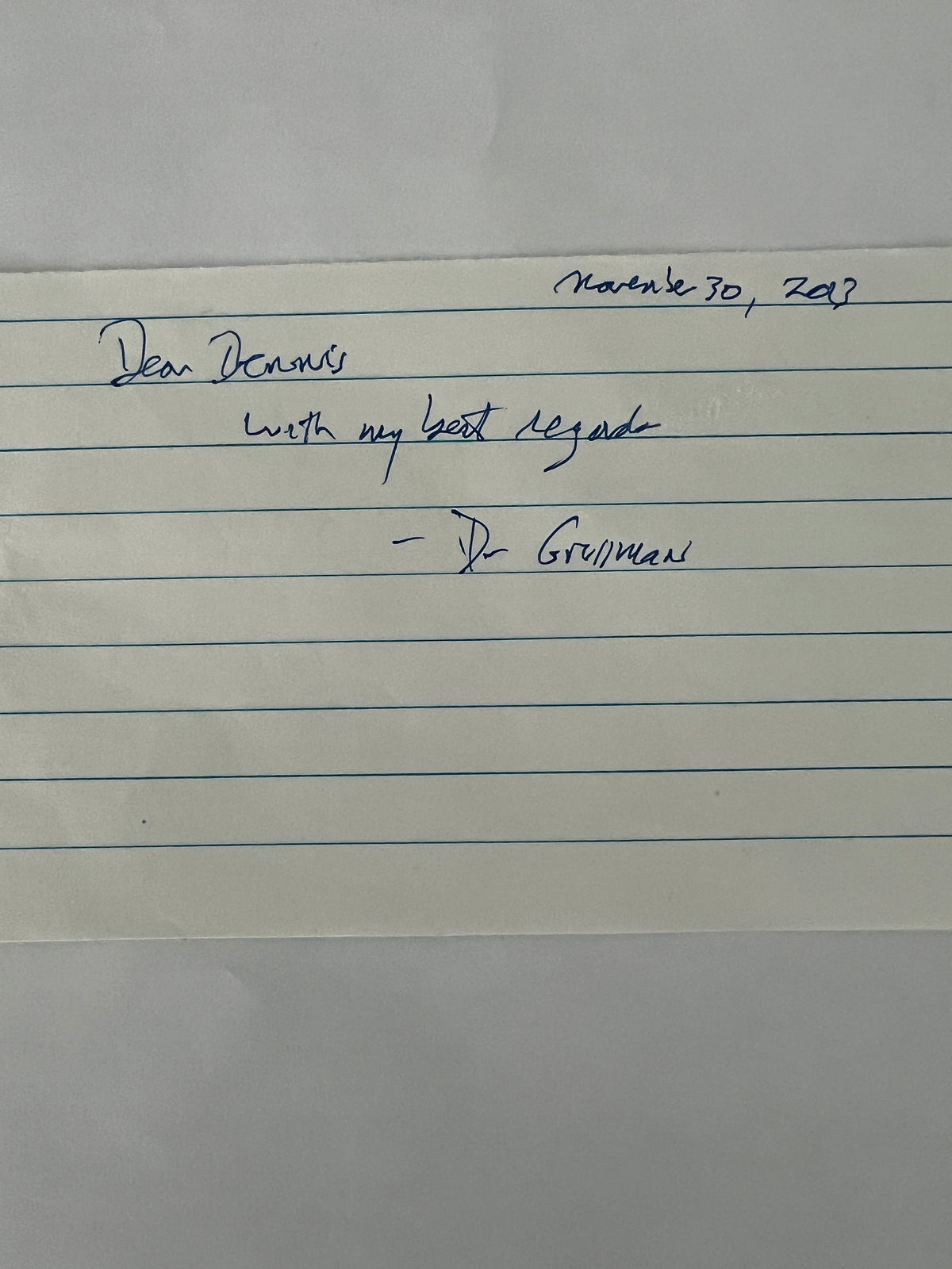 Dr. Grollman signed note