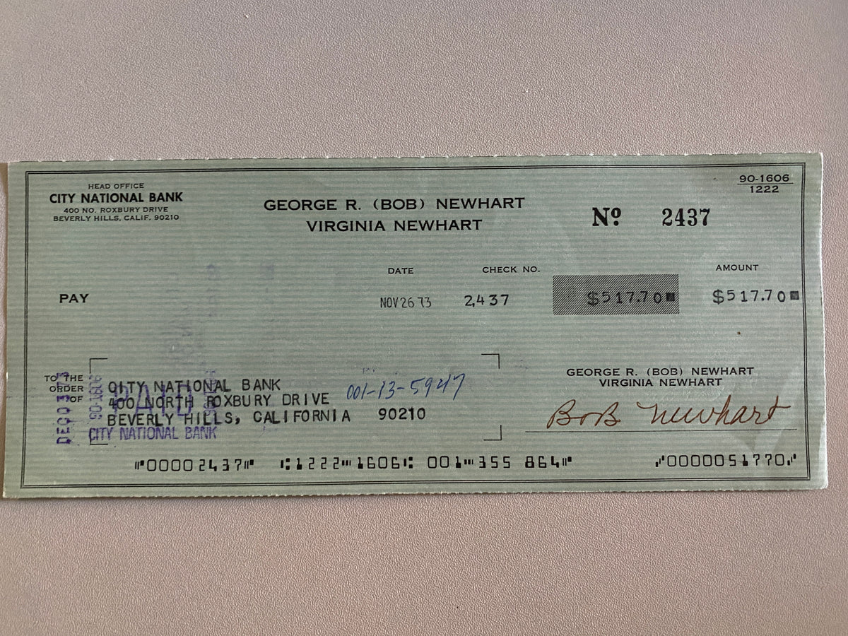 Bob Newhart signed check