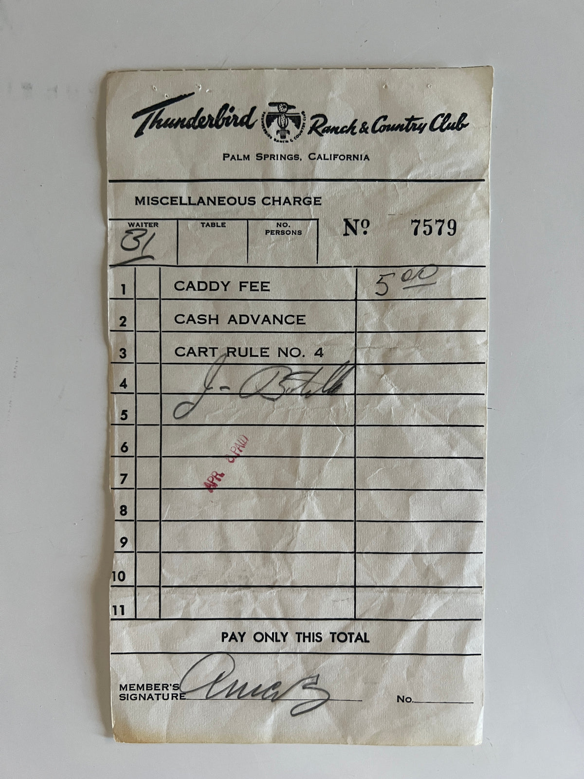 Desi Arnaz signed receipt