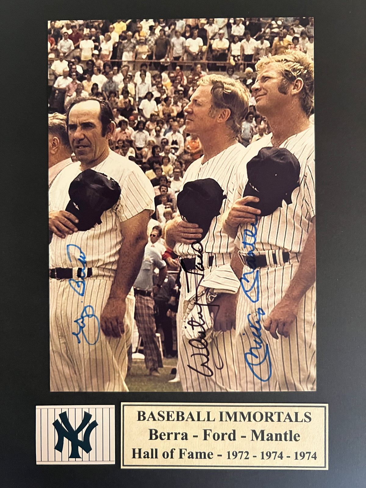 Yogi Berra, Whitey Ford and Mickey Mantle signed photo