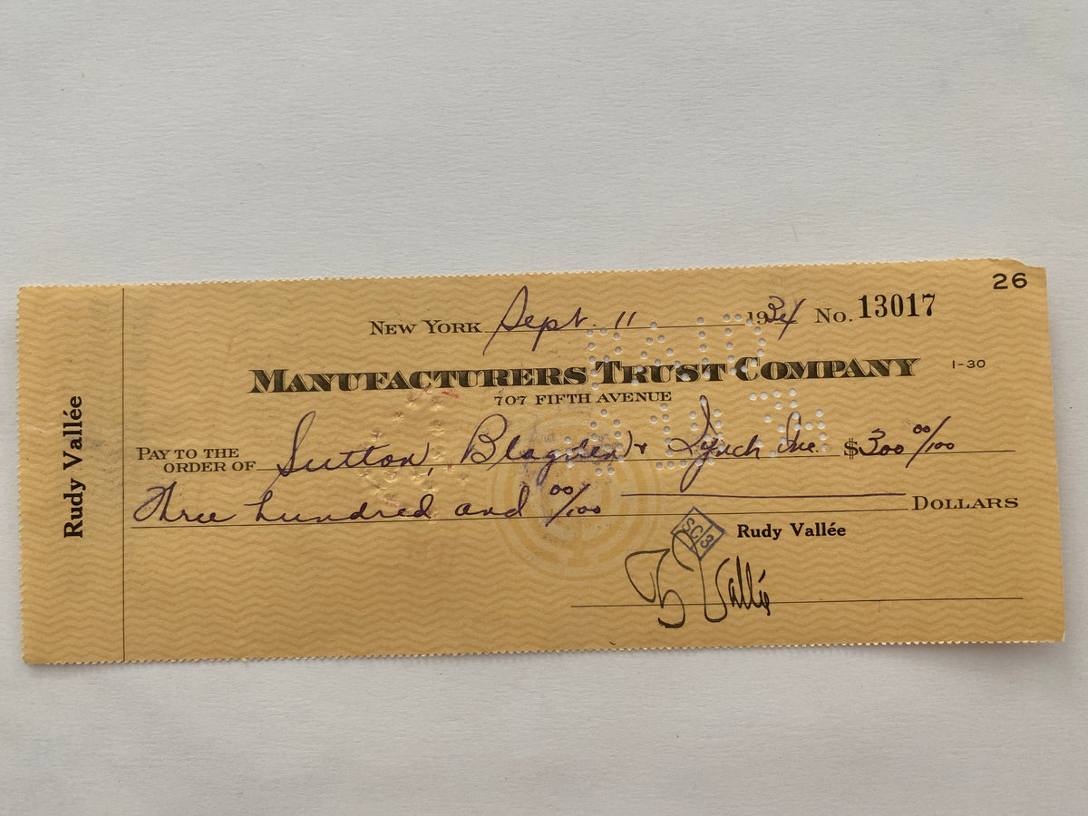 Rudy Vallee signed check