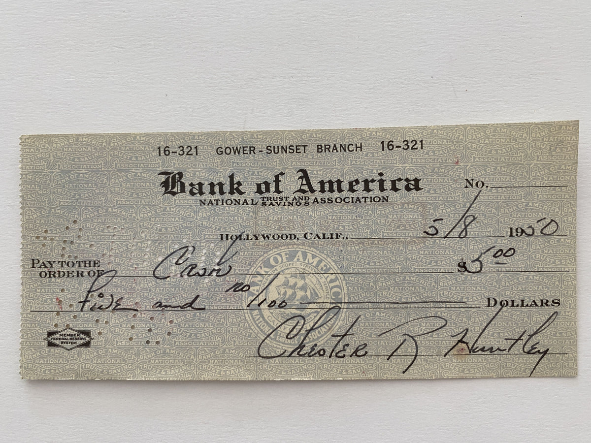 Chester Huntley signed check