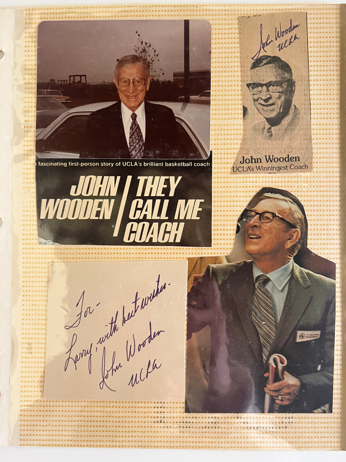 UCLA Basketball Coach John R. Wooden signature with vintage photo