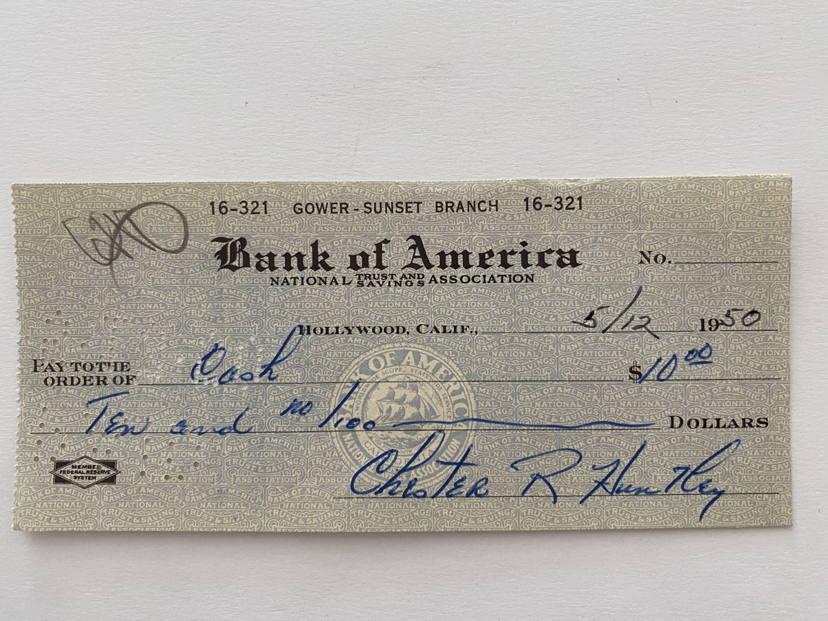 Chester Huntley signed check