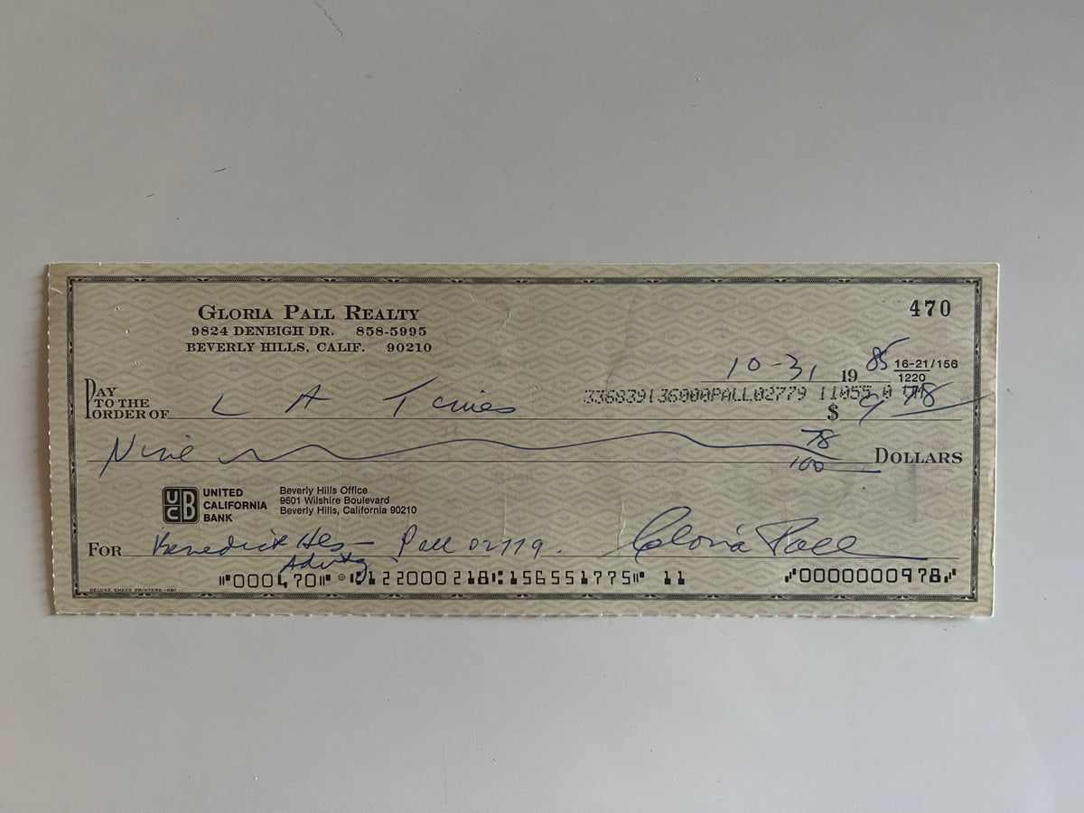 Gloria Pall signed check