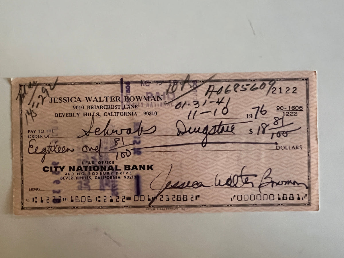 Jessica Walter signed check
