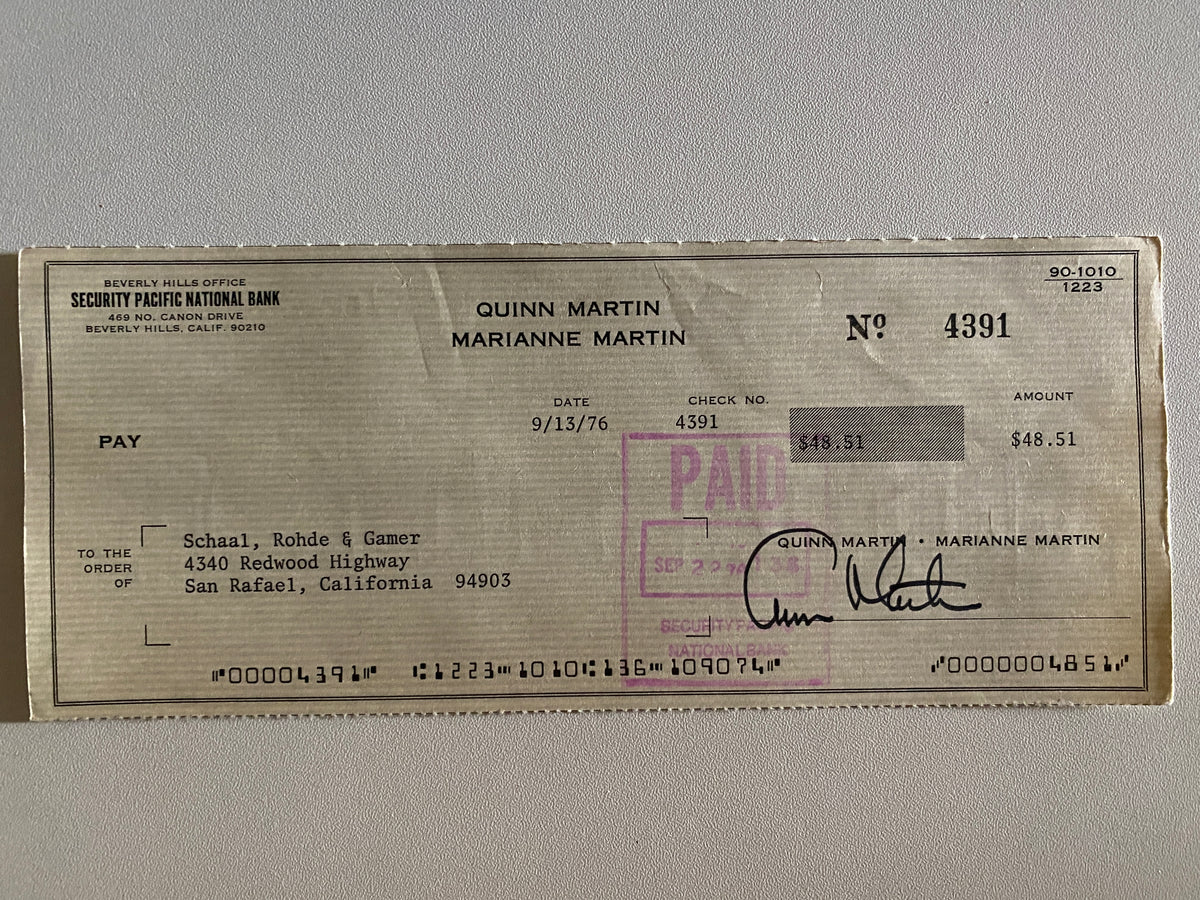 Quinn Martin signed check