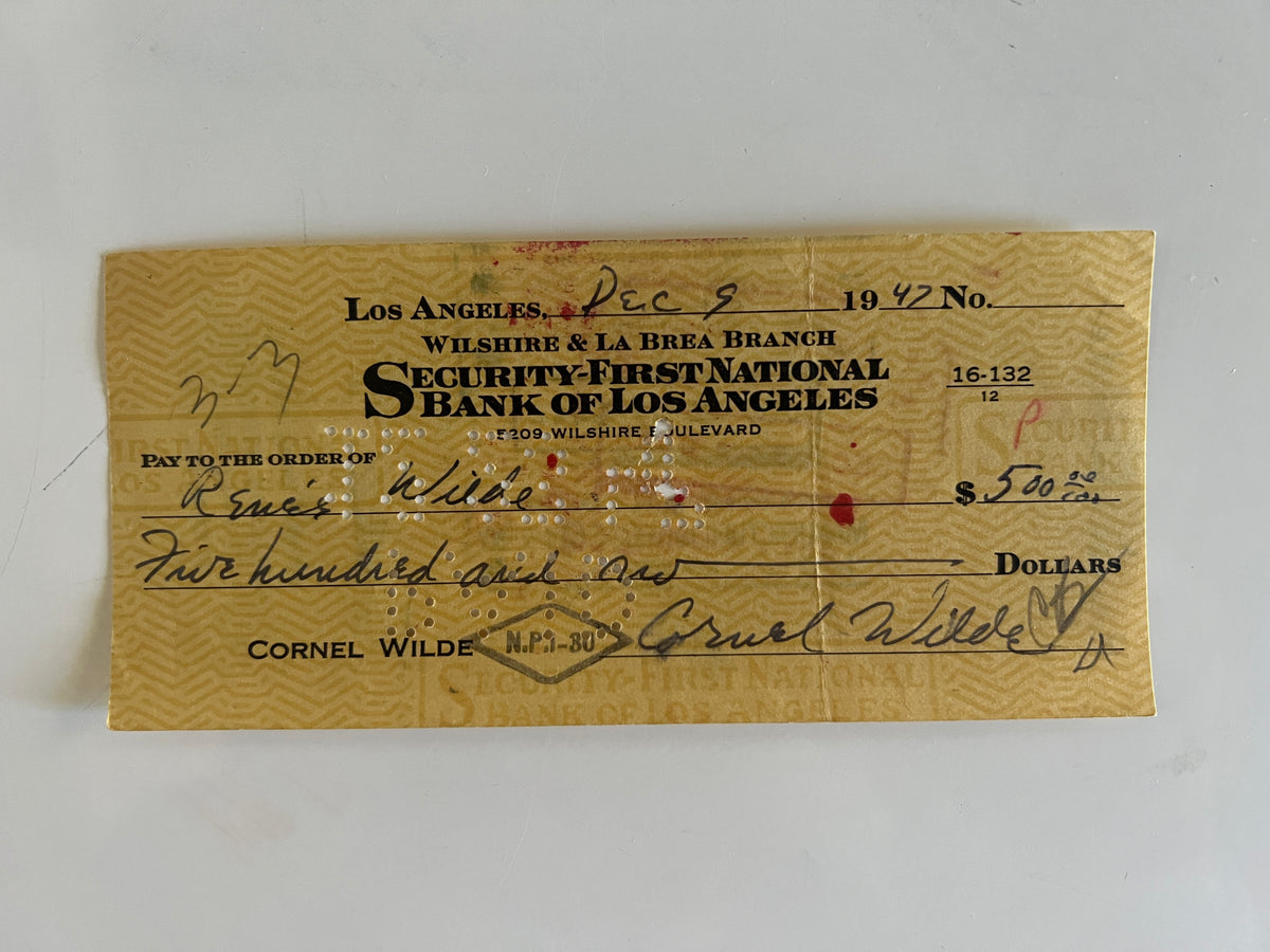 Cornel Wilde signed check