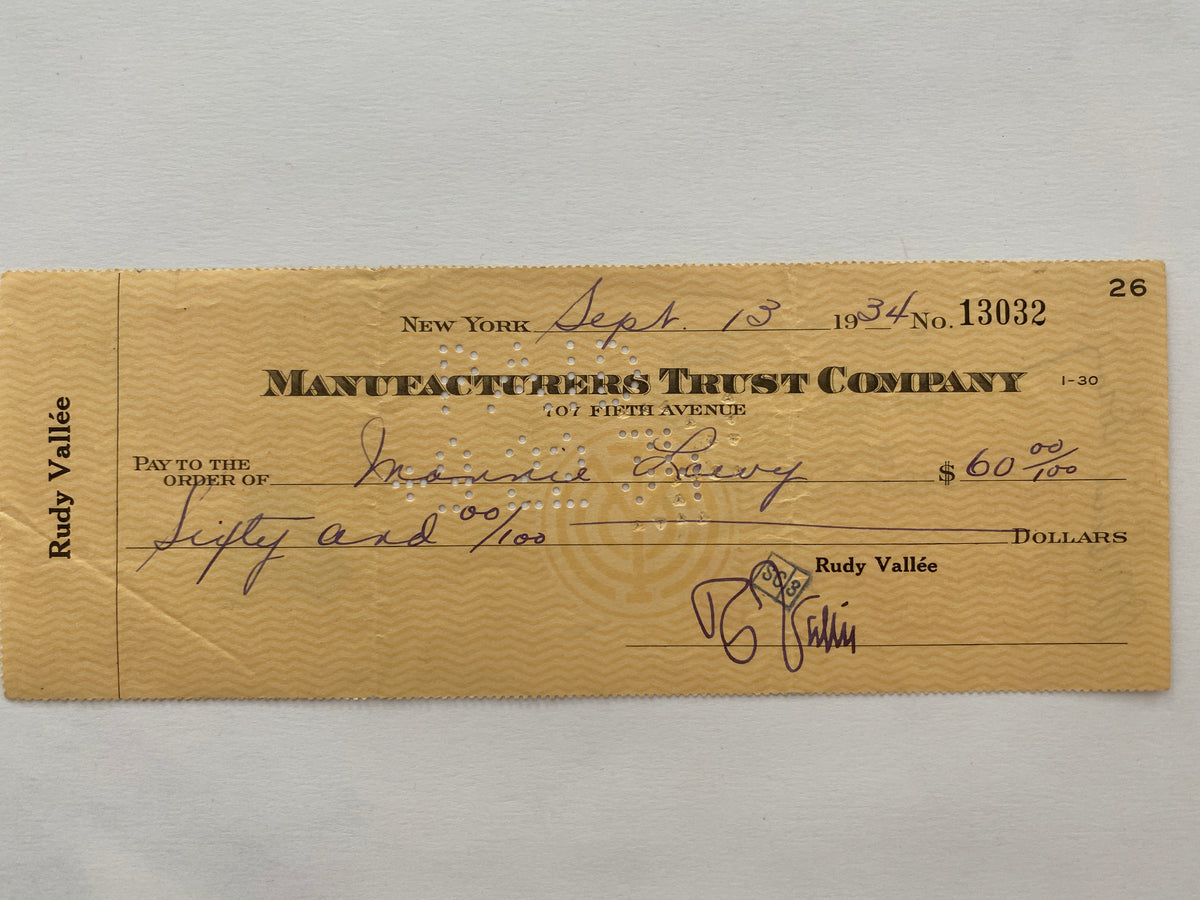 Rudy Vallee signed check