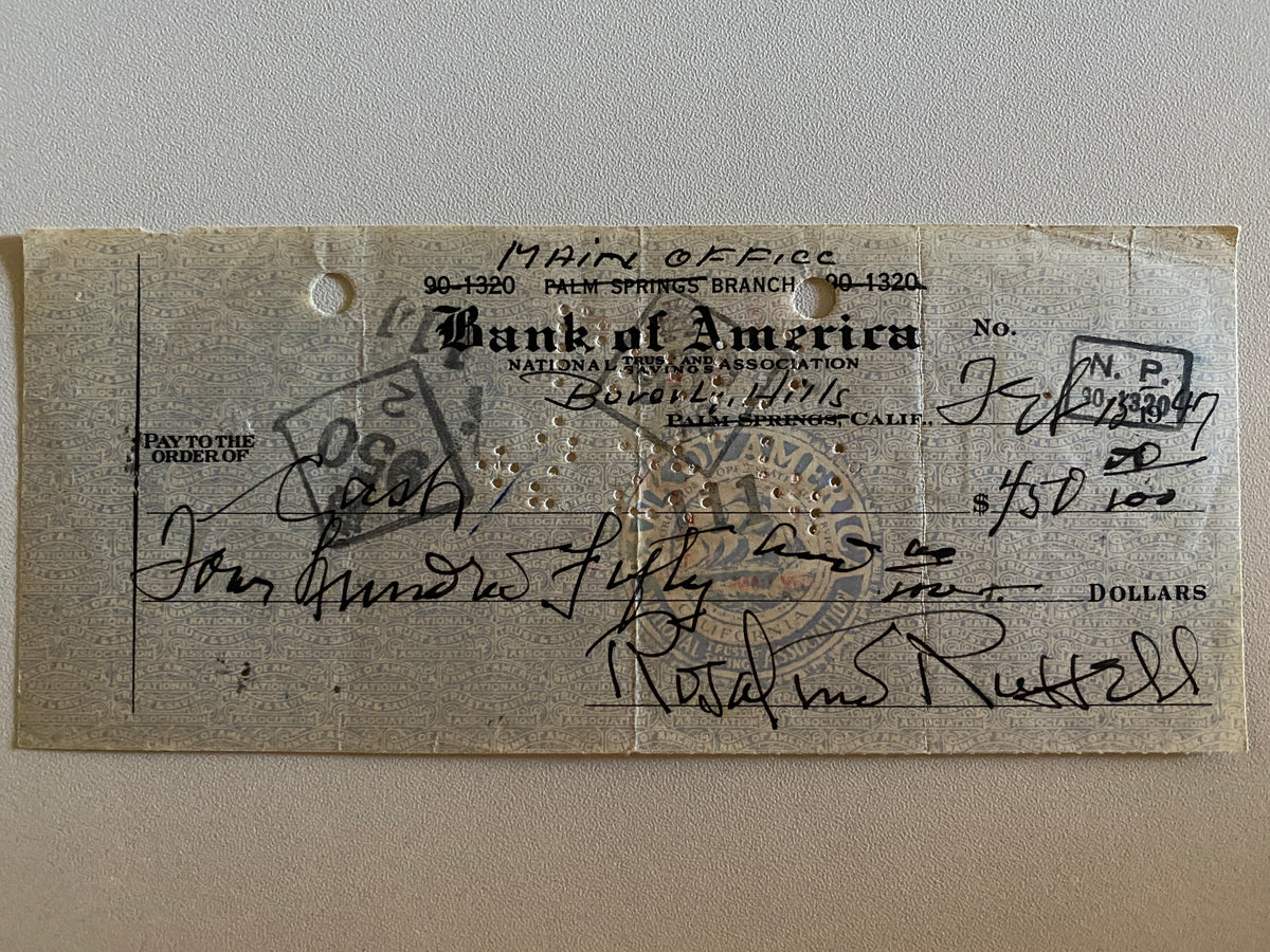 Rosalind Russell signed check
