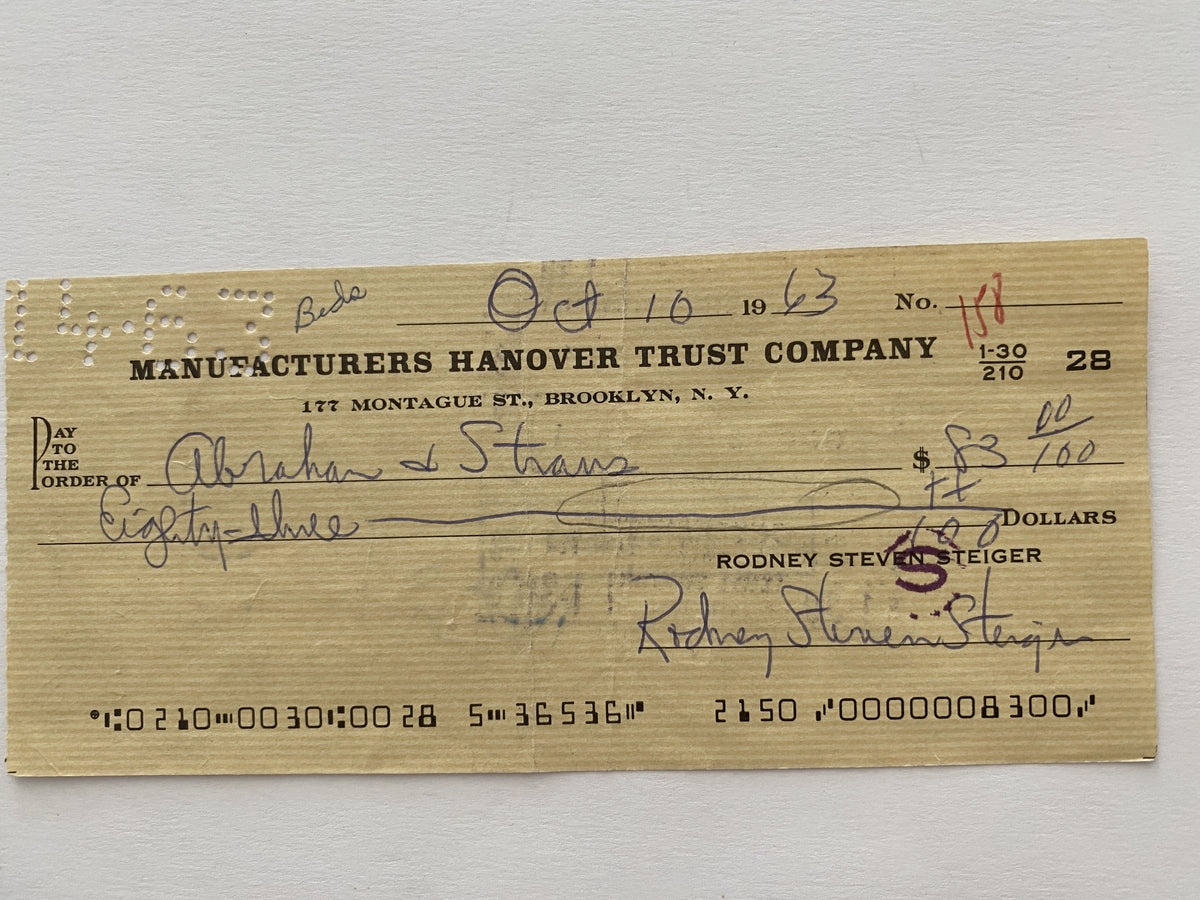 Rod Steiger signed check