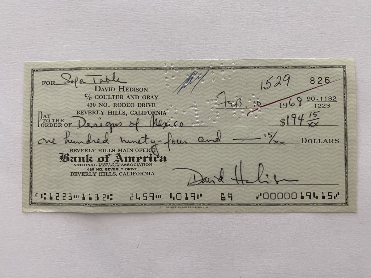 David Hedison signed check